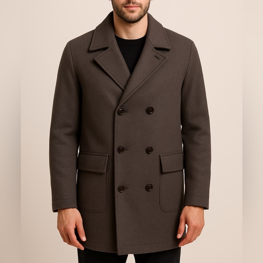 Classic Brown Woodland Men’s Wool Coat - Elegant & Warm